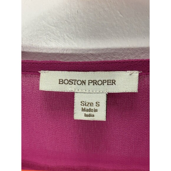 BOSTON PROPER Women’s SHEER EMBELLISHED V NECK TUNIC Top HOT PINK Sz S (flaw) - Picture 9 of 16